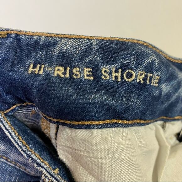 American Eagle Hi Rise Shortie Distressed Blue Denim Cut Off Shorts Size 0 - Picture 4 of 5